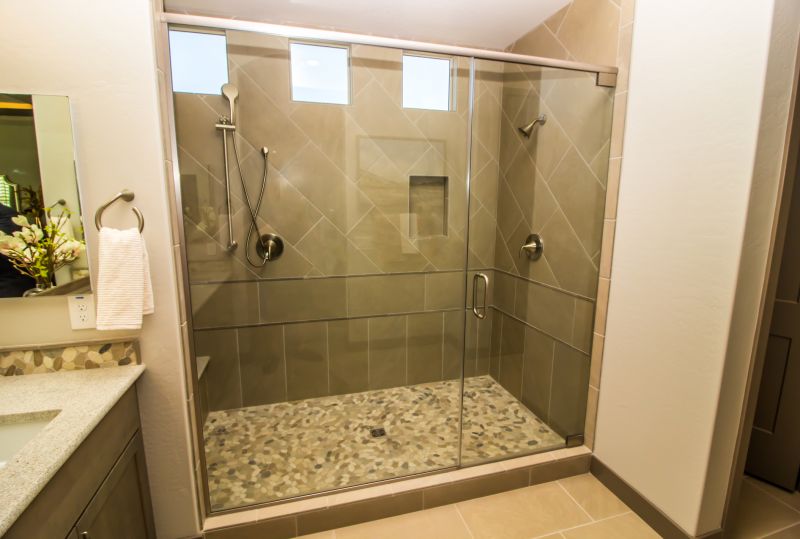 Open Shower with Natural Stone Flooring